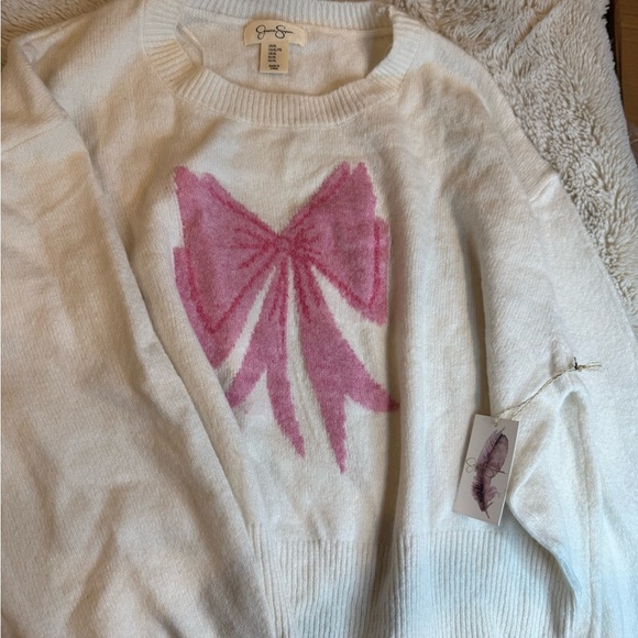 Jessica Simpson Cream Sweater with Pink Bow - Picture 3 of 6
